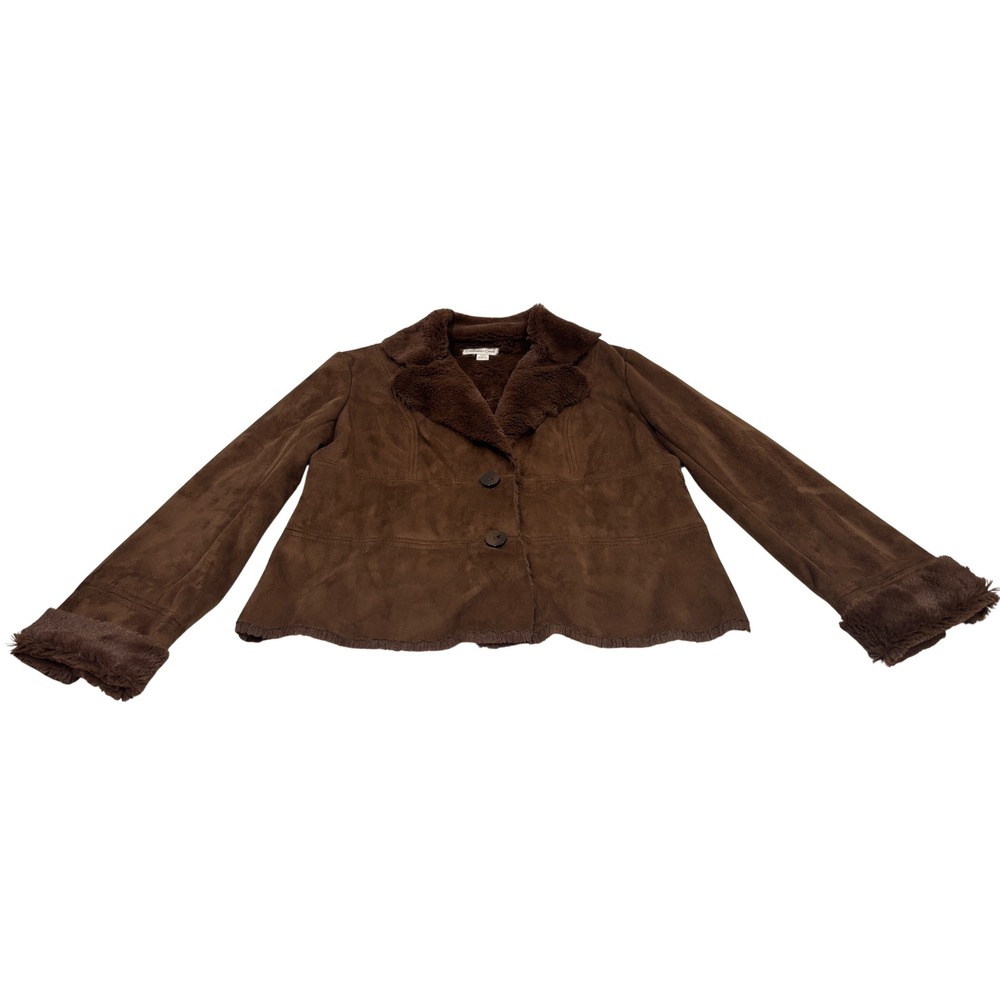 Coldwater Creek Womens Faux Suede Fur Lined Jacket Brown Size M 10-12 Coat